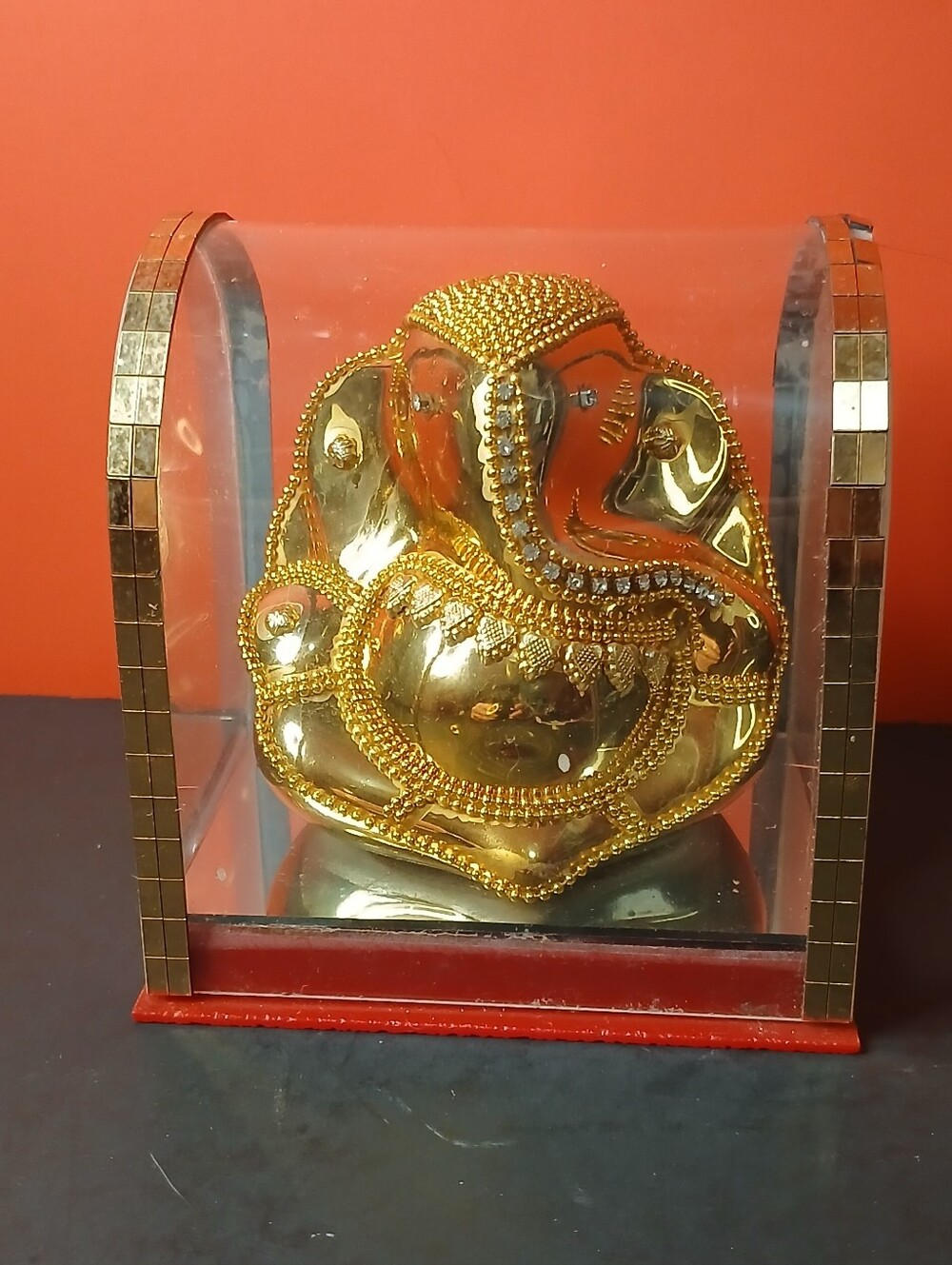 Gold Ganesha Decorative Figurine in Clear Display Case - Unbranded